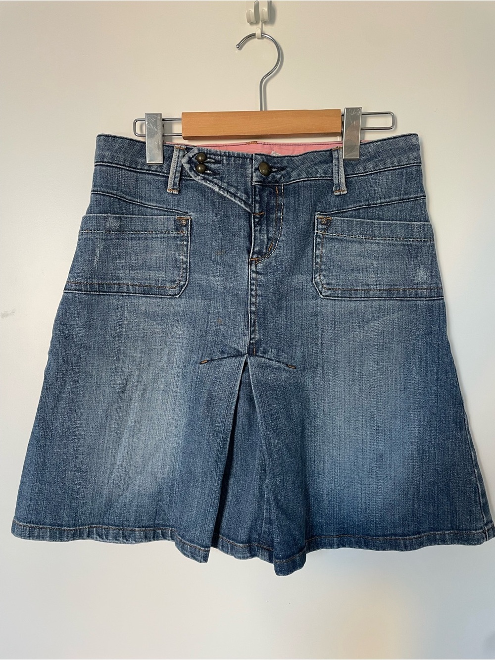 MANGO Jeans Denim A-Line Midi Skirt with Front Panel Detail